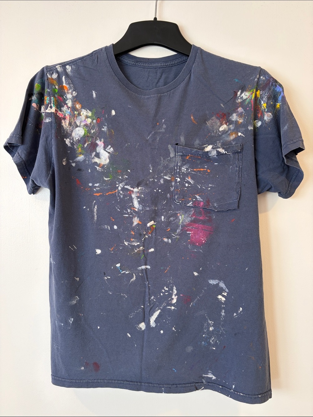 Navy Short-Sleeve Pocket Tee with Painterly Splatter